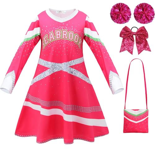 AIPILEI Zombies 3 Kostüm, Zombies Cheerleader Kostüm für Kinder, Addison Alien Cosplay Kleid für Mädchen, Cheerleader-Outfit, Zombie-Schule 3, Cosplay-Kostüm für Halloween-Party (A, 110) von AIPILEI