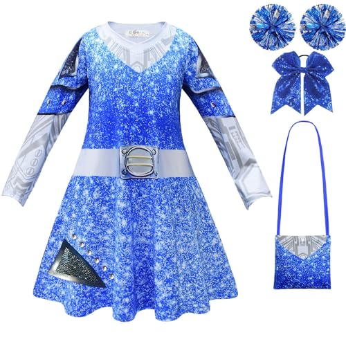 AIPILEI Zombies 3 Kostüm, Zombies Cheerleader Kostüm für Kinder, Addison Alien Cosplay Kleid für Mädchen, Cheerleader-Outfit, Zombie-Schule 3, Cosplay-Kostüm für Halloween-Party (B, 110) von AIPILEI