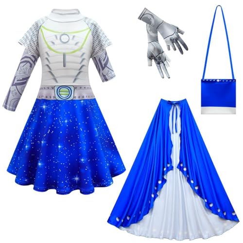 AIPILEI Zombies 3 Kostüm, Zombies Cheerleader Kostüm für Kinder, Addison Alien Cosplay Kleid für Mädchen, Cheerleader-Outfit, Zombie-Schule 3, Cosplay-Kostüm für Halloween-Party (D, 110) von AIPILEI