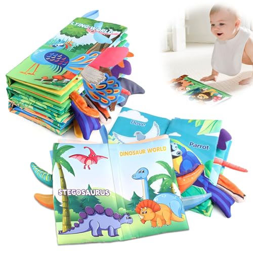 AIRCADIA Baby Spielzeug 0 6 Monate Babybuch 3-Pack Sensorisches Stoffbuch, Interaktive Fühlbuch Fliegende Kreaturen Dinosaurier Waldtiere Lernspielzeuge Quiet Book Geschenk für Neugeborene von AIRCADIA