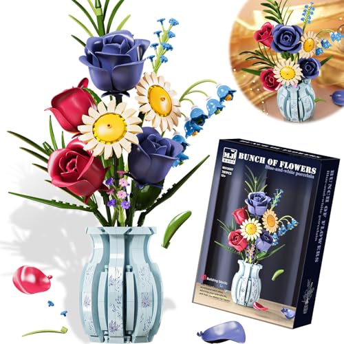 AIRCADIA Blumen Bauspielzeugset mit Bauspielzeugset Vase, 11 Blumenstrauß Bausteine 787 Stück für Lego, Botanical Kollektion Bauklötze Pflanzen Home Deko,Geschenk für Frauen Kinder 8-12+ von AIRCADIA