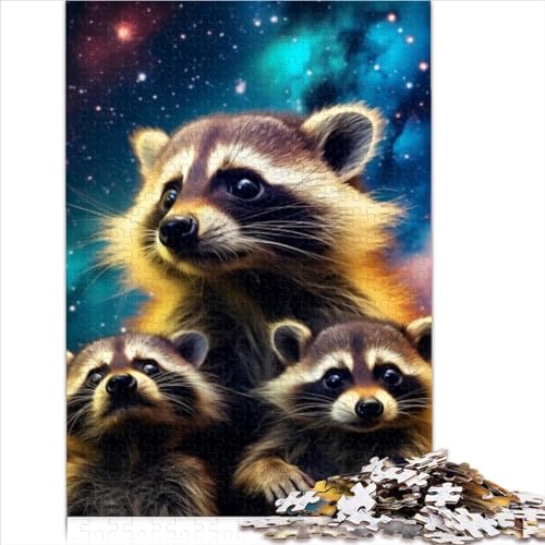 1000 Teile Puzzle für Erwachsene, Sternenhimmel-Waschbär-Puzzle, Premium-Recycling-Brett für Erwachsene, Kinder, Jungen, Mädchen, Geschenk, Familienunterhaltungsspielzeug (26 x 38 cm) von AITEXI