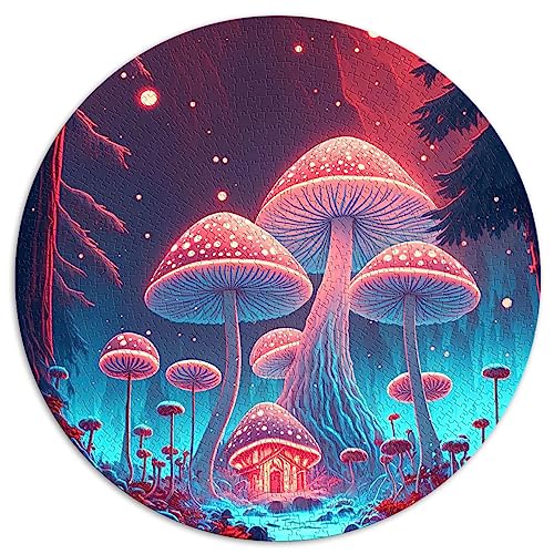 1000-teiliges kugelförmiges Puzzle mit Psychedelischer Pilzkunst für Erwachsene, Premium-Brett aus 100% recyceltem Material, 67,5 x 67,5 cm von AITEXI