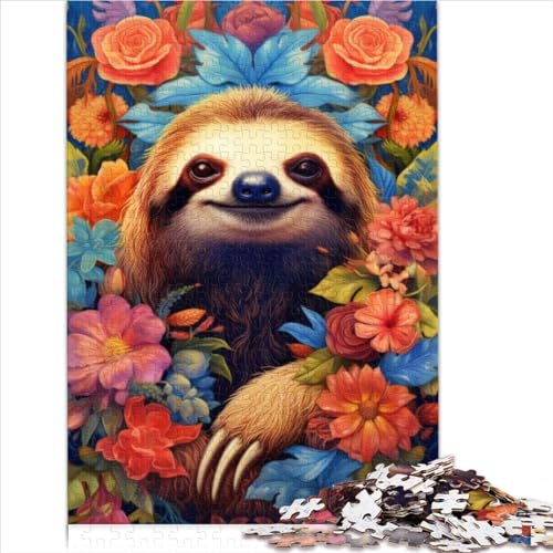 Faultier-Blumenporträt-Puzzle | Puzzles Puzzles 1000 Teile Holzpuzzle Geeignet für Erwachsene und Kinder ab 12 Jahren Lernspiel für Erwachsene Kinder 1000 Teile (50 x 75 cm) von AITEXI