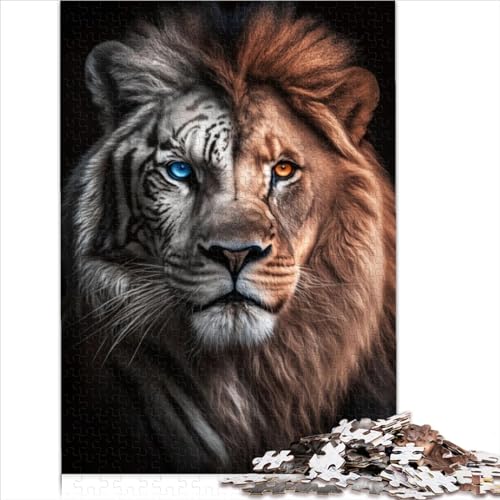 Löwen-Tiger-Portrait-Puzzle für Erwachsene und Kinder, 1000-teiliges Puzzle für Erwachsene, Lernspiel, Herausforderungsspielzeug, DIY-Puzzlespielzeug, 1000 Stück (26 x 38 cm) von AITEXI