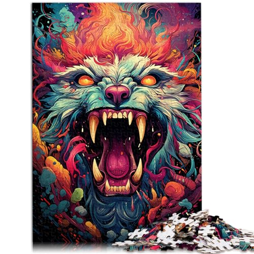 Puzzle, Lernspiele, farbenfrohe psychedelische Wölfin für Erwachsene, 500-teiliges Puzzle, Holzpuzzle, Lernpuzzle (38 x 52 cm) von AITEXI