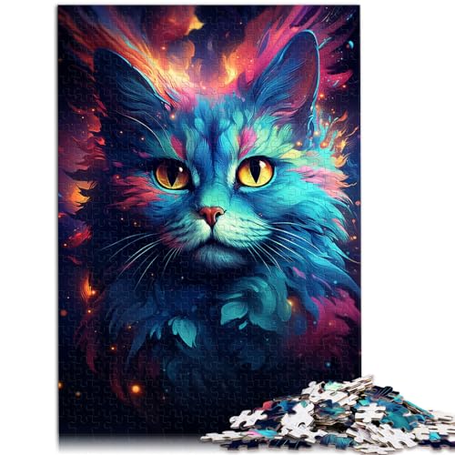 Puzzle, farbenfrohe Psychedelie süßer Galaxiekätzchen, 1000 Teile, Puzzle aus Holz, Lernspiele für Zuhause, DIY-Spielzeug (50 x 75 cm) von AITEXI