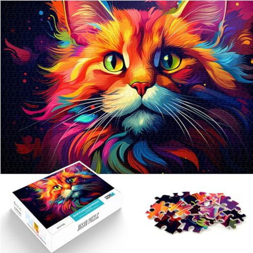 Puzzle, farbenfrohes, psychedelisches, süßes Maine-Coon-Katzen-Puzzle, 1000-teiliges Holzpuzzle, ganze Familie (50 x 75 cm) von AITEXI