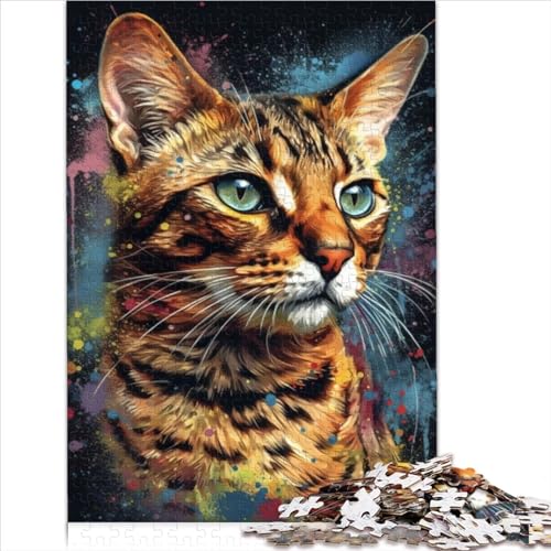 Puzzle 1000 Teile Puzzle Bengalkatze malen Papppuzzles für Erwachsene und Kinder Geschenkidee Puzzle Hands-on-Spiel-Familiendekoration 1000 Stück (26 x 38 cm) von AITEXI