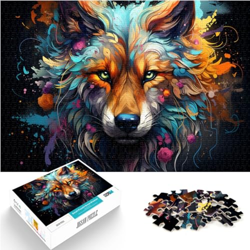 Puzzle Bunter Psychedelischer Kunstwolf 1000 Teile Puzzle für Erwachsene Puzzle Holzpuzzle Puzzle Mitmachspiel-Familiendekoration (50x75cm) von AITEXI