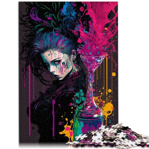 Puzzle-Geschenk, Bunte Frau, 1000-teiliges Puzzle für Erwachsene, Holzpuzzle, interessantes Puzzle zur Stressreduzierung (50 x 75 cm) von AITEXI