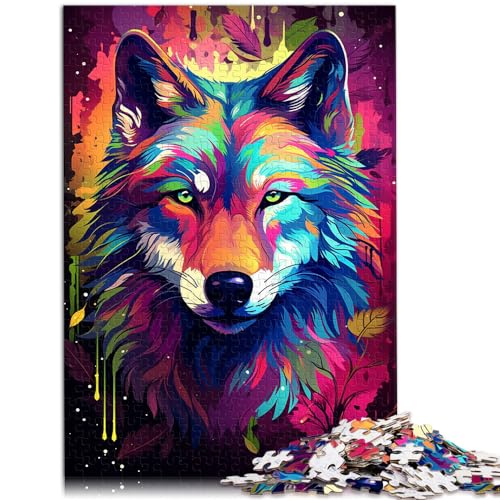 Puzzle-Geschenk, Psychedelischer Farbmalerei-Wolf, 500 Teile, Puzzle-Spielzeug, Holzpuzzle, Wanddekoration, einzigartige Geburtstags (38 x 52 cm) von AITEXI