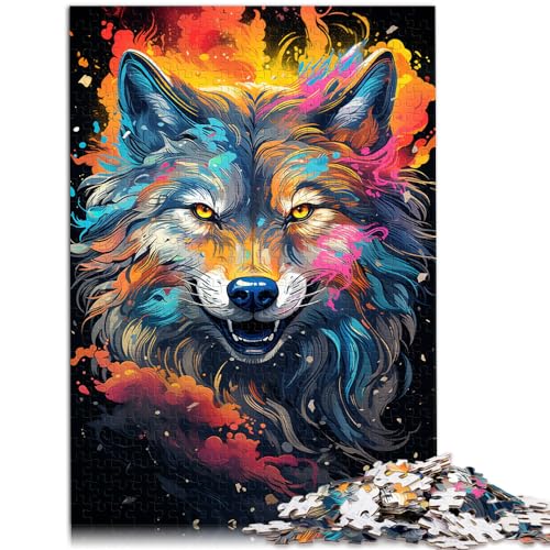 Puzzle-Geschenk, farbenfrohes psychedelisches Fantasy-Wolf-Puzzle für Erwachsene, 500 Teile, Holzpuzzle, Puzzle zum Anfassen, Familiendekoration (38 x 52 cm) von AITEXI