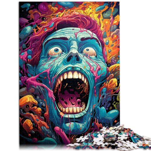 Puzzle-Geschenk: Farbenfrohes, psychedelisches Höllenschädel-Puzzle mit 500 Teilen aus Holz für Erwachsene ganze Familie und das (38 x 52 cm) von AITEXI