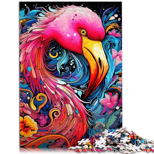 Puzzle-Geschenkkunst, Psychedelischer Flamingo, Puzzle für Erwachsene, 1000 Teile, Holzpuzzle, Puzzle für Lernspiele, Herausforderungsspielzeug (50 x 75 cm) von AITEXI