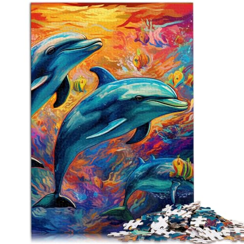 Puzzle Psychedelischer Delfin, Puzzle für Erwachsene, 1000 Teile, Holzpuzzle, Puzzle für Lernspiele, Herausforderungsspielzeug (50 x 75 cm) von AITEXI