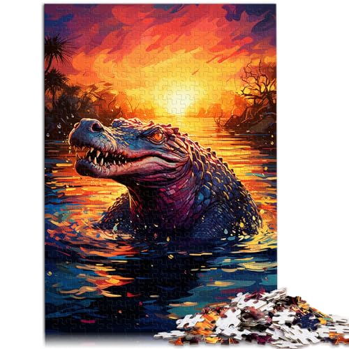 Puzzle | Puzzles, farbenfrohes Fantasie-Sonnenuntergangskrokodil, Puzzle für Erwachsene, 1000 Teile, Holzpuzzle zum Stressabbau, schwierige Herausforderung (50 x 75 cm) von AITEXI