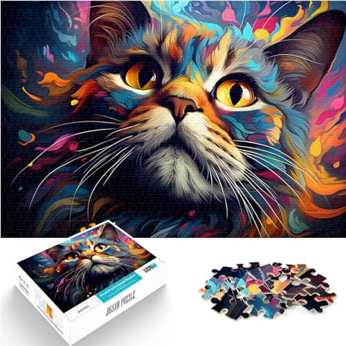 Puzzle | Puzzles Fantasie-Farbkatze, Puzzle für Erwachsene, 1000-teiliges Holzpuzzle, jedes Teil ist einzigartig – anspruchsvolles, unterhaltsames Familienspiel (50 x 75 cm) von AITEXI