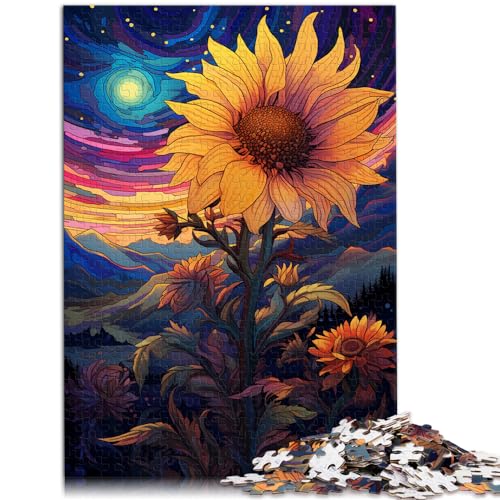 Puzzle Sonnenblumen unter Nachtlicht, 500 Teile, Holzpuzzle, lustige Aktivitäten zu Hause, Geburtstagsgeschenk, Reisegeschenk, (38 x 52 cm) von AITEXI