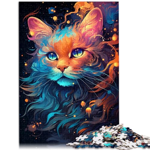 Puzzle für Erwachsene, farbenfrohes psychedelisches blaues Neonkatzen-Puzzle, 500 Teile, Holzpuzzle, einzigartige Geburtstags (38 x 52 cm) von AITEXI