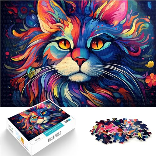 Puzzle für Erwachsene mit bizarrem, Buntem Kätzchen, 1000 Teile Puzzle, Holzpuzzle, entspannendes, geistiges Lernspielzeug (50 x 75 cm) von AITEXI