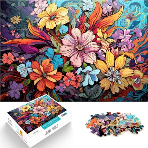 Puzzle für Erwachsene mit schönen bunten Blumen, 1000 Teile, Holzpuzzle, Lernpuzzlespiel für Geburtstag, Weihnachten (50 x 75 cm) von AITEXI