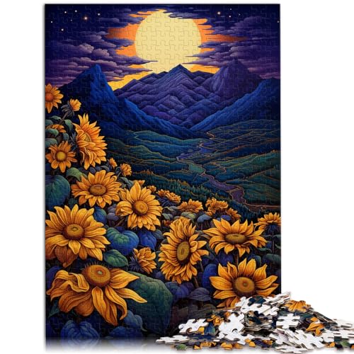 Puzzle für Sonnenblumen unter Nachtlicht, 500 Teile, Puzzle für Erwachsene, Holzpuzzle zum Stressabbau, Urlaub zu Hause, Zeit totschlagen (38 x 52 cm) von AITEXI