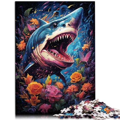 Puzzle für farbenfrohe Psychedelia der Haie, Puzzle mit 500 Teilen für Erwachsene, Holzpuzzle, Familienspiele, Weihnachtsgeburtstagsgeschenke (38 x 52 cm) von AITEXI