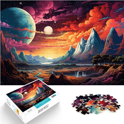 Puzzle für farbenfrohe Psychedelie der Planetenlandschaft für Erwachsene, 1000 Teile, Holzpuzzle, pädagogisches Stressabbau-Spielzeugpuzzle (50 x 75 cm) von AITEXI