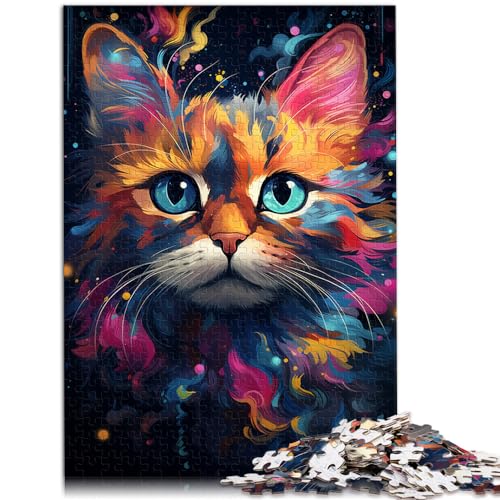 Puzzle für farbenfrohe Psychedelie mit süßen Galaxiekätzchen, 1000 Teile, Puzzle für Erwachsene, Holzpuzzle, Lernspielzeug (50 x 75 cm) von AITEXI