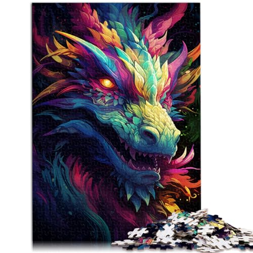 Puzzle für farbenfrohe psychedelische Fantasy-Drachen, 1000 Teile, Puzzle für Erwachsene, Holzpuzzle, Puzzle, Mitmachspiel, Familiendekoration (50 x 75 cm) von AITEXI