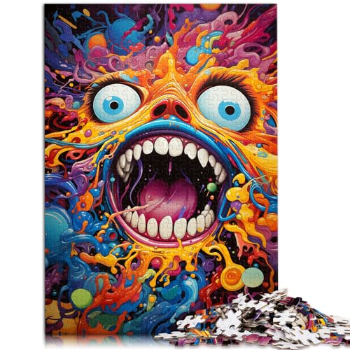Puzzle für farbenfrohe psychedelische Gesichter, 500 Teile, Holzpuzzle, jedes Teil ist einzigartig – anspruchsvolles, unterhaltsames Spiel für die ganze Familie (38 x 52 cm) von AITEXI