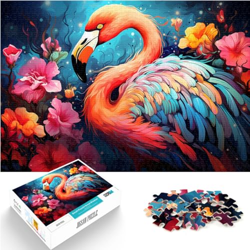 Puzzle für farbenfrohe psychedelische Kunst, Blumen-Flamingo, Puzzle 1000 Teile für Erwachsene, Holzpuzzle, tolles Geschenk für (50 x 75 cm) von AITEXI