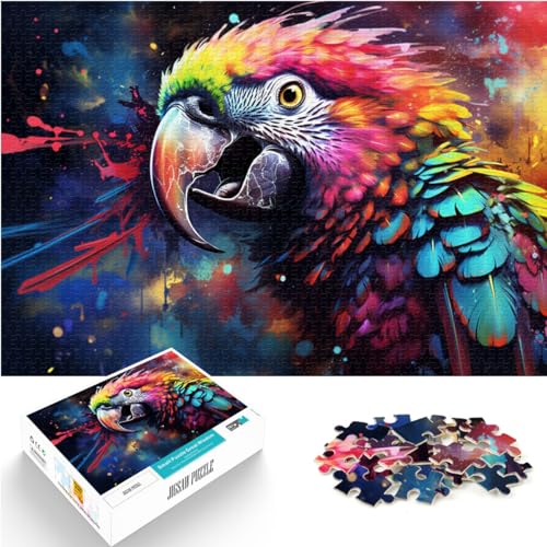Puzzle für farbenfrohe psychedelische Papageien-Kunstpuzzles für Erwachsene, 500 Teile, Holzpuzzle, Puzzle, praktisches Spiel, Familiendekoration (38 x 52 cm) von AITEXI