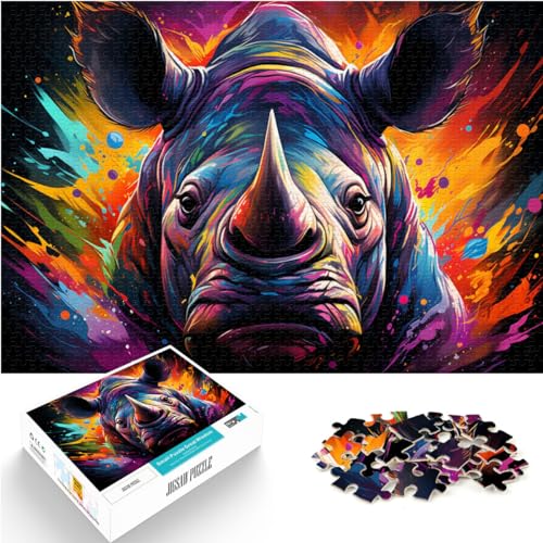 Puzzle für farbenfrohes Nashorn-Tier, 1000-teiliges Puzzle, Holzpuzzle mit vollständig ineinander greifenden und zufällig geformten Teilen (50 x 75 cm) von AITEXI