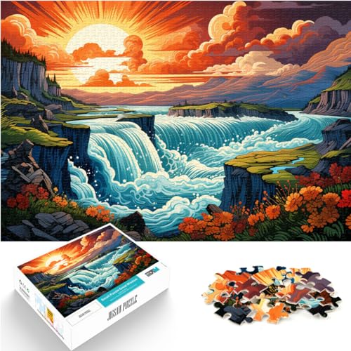 Puzzle zum Ausmalen, Gullfoss, 1000-teiliges Puzzle, Holzpuzzle, Lernspielzeug, Familienspiele, Weihnachts- und Geburtstagsgeschenke (50 x 75 cm) von AITEXI