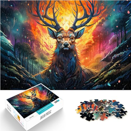 Puzzle zum Ausmalen, Sikahirsch-Puzzle, 1000 Teile, Holzpuzzle, Spielzeug, Puzzle, Lernspiele, Stressabbau-Puzzle (50 x 75 cm) von AITEXI