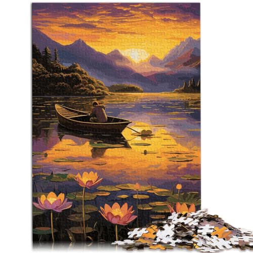 Puzzle zum Verschenken, Boots-Sonnenuntergang-Puzzle | Puzzle 1000 Teile für Erwachsene, Holzpuzzle, Puzzle, Mitmachspiel, Familiendekoration (50 x 75 cm) von AITEXI