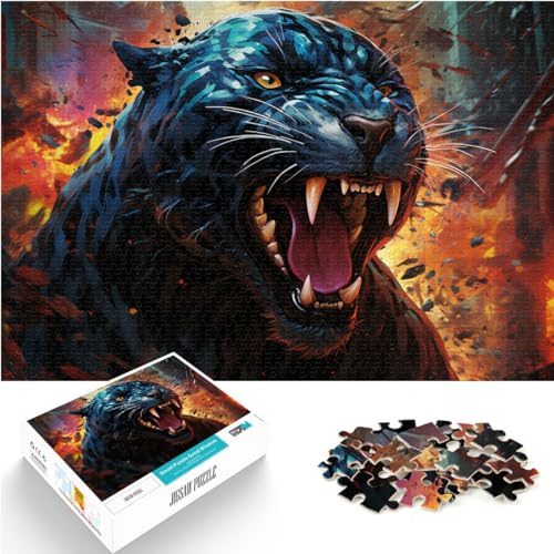 Puzzle zum Verschenken, Tierpuzzle mit 1000 Teilen, Schwarzer Panther, Holzpuzzle, Familienspiel, Stressabbau, schwieriges Herausforderungspuzzle (50 x 75 cm) von AITEXI