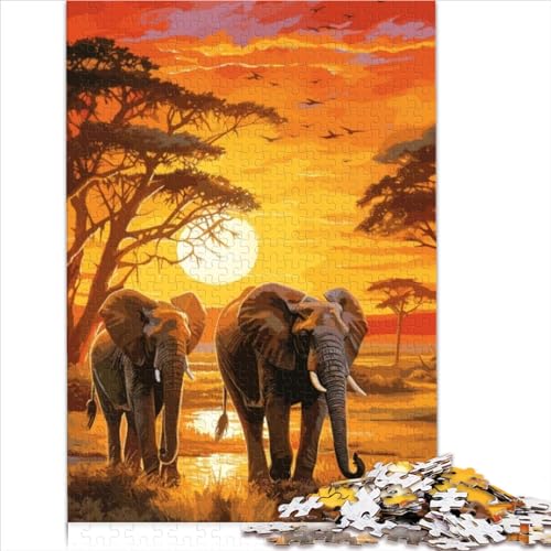 Puzzles, 1000 Teile, Elefanten, Afrika, Sonnenuntergang, Spiel, Geschenk, Puzzle aus Pappe für Kinder ab 12 Jahren, Lernspiele für Erwachsene und Kinder, 1000 Teile (26 x 38 cm) von AITEXI