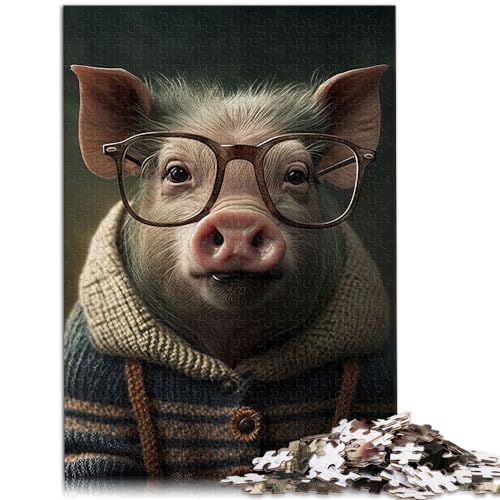 Puzzles, Hipster-Schwein in Kleidung, 1000 Teile, Holzpuzzle, Spielzeug, Puzzles, Lernspiele, Stressabbau-Puzzles (50 x 75 cm) von AITEXI