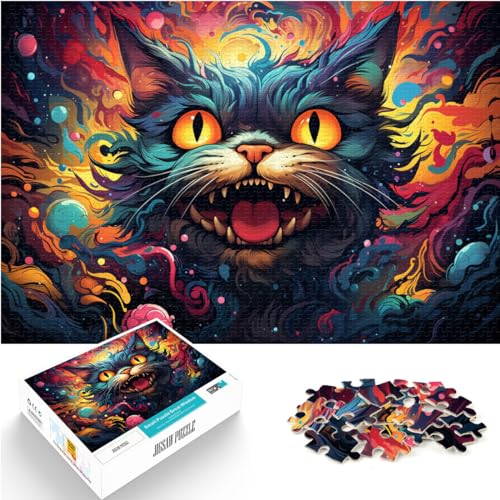 Puzzles, Lernspiele, Bunte Psychedelie von Katzen auf dem Planeten, 1000-teiliges Puzzle aus Holz – anspruchsvolles Spiel (50 x 75 cm) von AITEXI