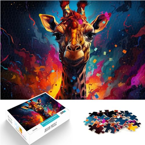 Puzzles, farbenfrohes psychedelisches Giraffengemälde, 1000 Teile, Holzpuzzle, Spielzeug, Puzzles, Lernspiele, Stressabbau-Puzzles (50 x 75 cm) von AITEXI