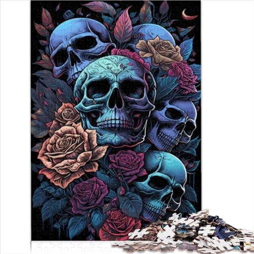 Puzzles Geschenk Totenkopf und Rosen Totenkopf Rose Puzzle Erwachsene Holzpuzzles für Erwachsene Kinder Entspannungspuzzlespiele-Brain Teaser Puzzle 1000 Stück (50 x 75 cm) von AITEXI