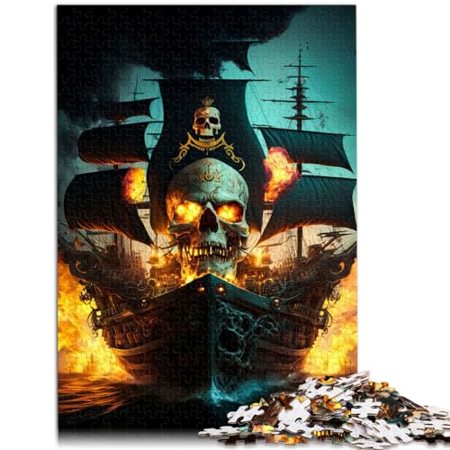 Puzzles Geschenke Spielzeug Totenkopf Piratenschiff 1000-teiliges Puzzle Holzpuzzle Schwierige, Schwere Puzzles für Frauen und Männer (50 x 75 cm) von AITEXI