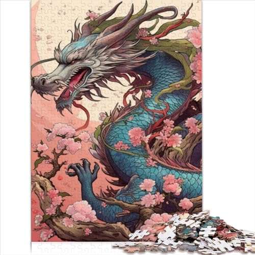 Puzzles Japanese Dragon Cherry 1000 Pieces Jigsaw Puzzles Premium 100% Recycled Board for Adults Kids 14+ Family Puzzle Game Birthday Gifts 1000pcs（26x38cm） von AITEXI