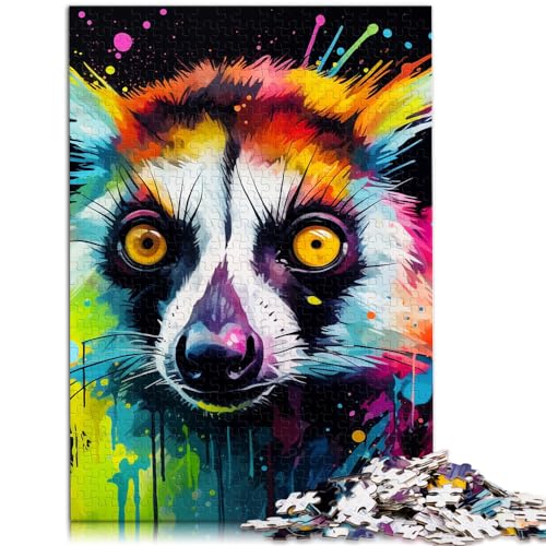 Puzzles Psychedelic Lemur Puzzles für Erwachsene 1000 Teile Holzpuzzle Familienspiel Stressabbau Schwieriges Herausforderungspuzzle （50x75cm） von AITEXI