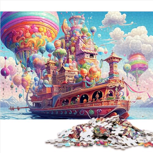 Puzzles für Erwachsene Buntes Piratenschiff 1000 Teile Puzzlespielzeug Holzpuzzle für Erwachsene Geschenke mit passendem Poster und Quizblatt 1000 Stück (50 x 75 cm) von AITEXI