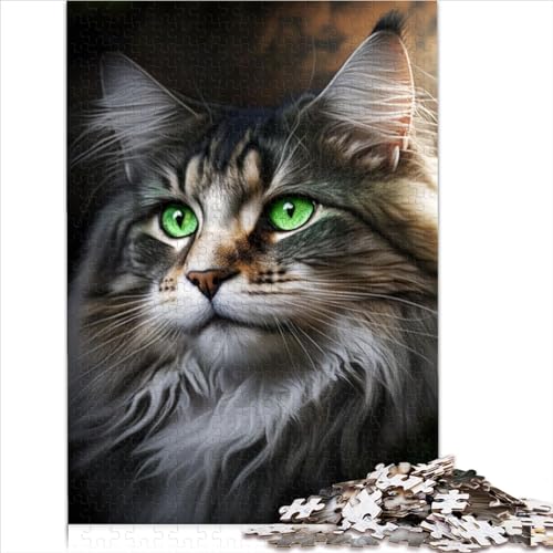 Puzzles für Grüne Augen, Maine Coon, 1000 Teile, Puzzle für Erwachsene, Holzpuzzle für Erwachsene, Familie, Präzisionsschnitt, 1000 Teile, 1000 Teile (50 x 75 cm) von AITEXI