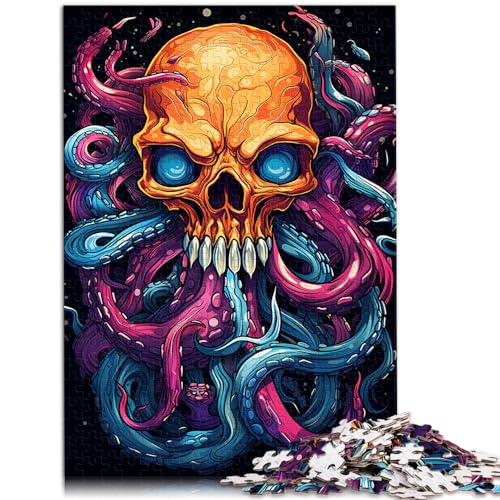 Puzzlespiel, Gemälde eines bunten Totenkopf-Oktopus, Puzzle für Erwachsene, 500 Teile, schwieriges Holzpuzzle für Frauen und Männer (38 x 52 cm) von AITEXI